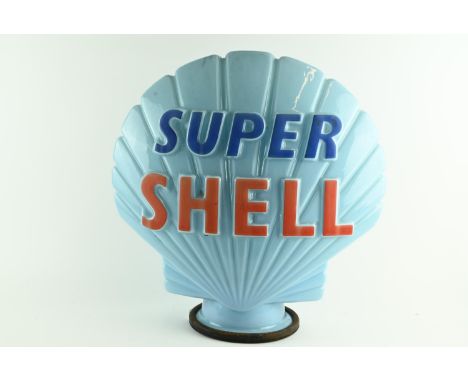 A blue Super Shell glass petrol pump globe, circa 1960's, in good condition, stamped inside&nbsp;'Property of Shellmex &amp; 