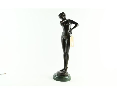 Bronze sculpture of a female nude mounted on a marble plinth, signed B.C. Sheng (?), overall height 44cm 