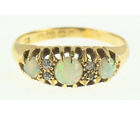 18ct gold, opal and diamond ring, size O1/2, gross weight 3.54 grams 