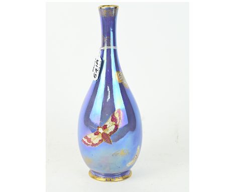 W & R Carlton Ware 'Armand Flies' bottle vase, decorated with butterflies and moths on a purple ground, highlighted in gilt, 