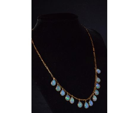 9ct gold and opal necklace, circumference 440mm, gross weight 9.66 grams 