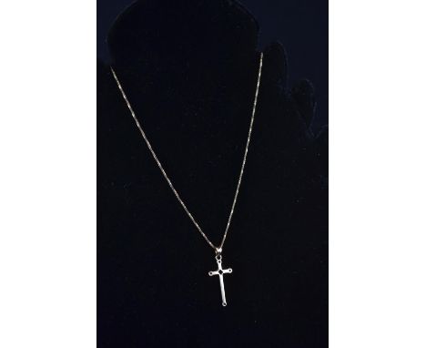 9ct gold cross pendant and 9ct gold box link neck chain, pendant length including bale 36mm, chain circumference 510mm, gross