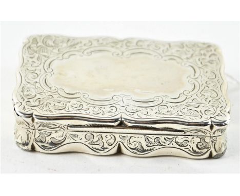 Victorian silver snuff box, Frederick Marson, Birmingham 1863,&nbsp;engraved with scrolls and vacant cartouche, 6.5cm wide, 5