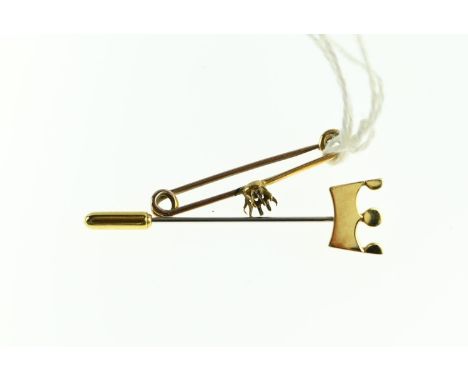 Crown tie pin with 9ct gold tip and cover, together with a yellow metal pin with missing stone, gross weight 2.48 grams