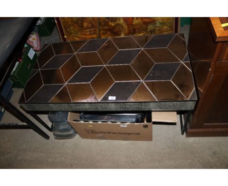 A tile topped coffee table