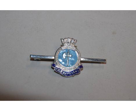A vintage Sterling silver enamelled HMS Battle Axe sweetheart pin / brooch 