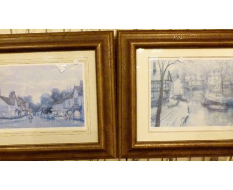 Pair of framed and glazed signed prints R Richardson, Worsley and Prestbury Village 30 x 35