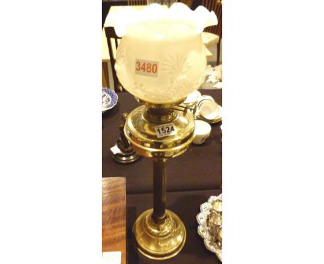 Brass paraffin lamp with pink shade H: 70 cm 