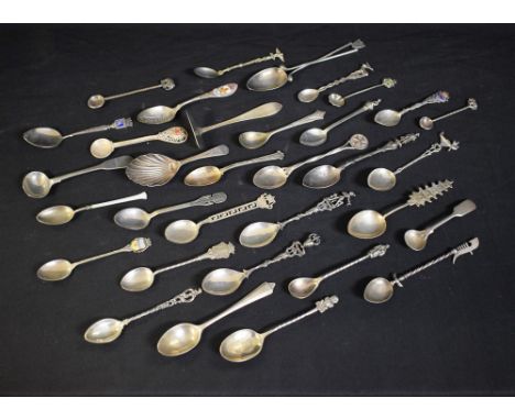 A quantity of silver and white metal spoons including a golfing spoon, Henry Hobson and Sons, 1904; a Danish Little Mermaid s