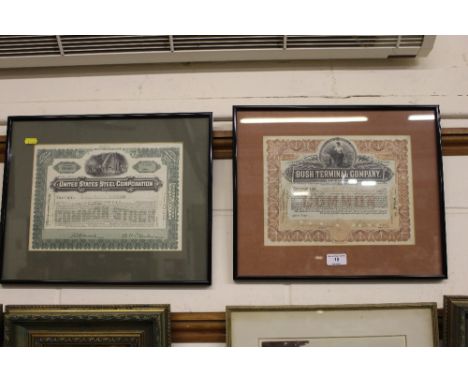 Two framed and glazed share certificates