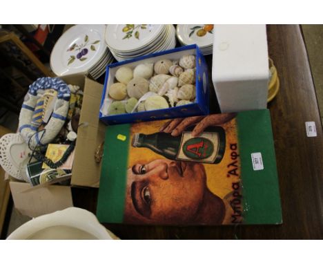 A box of sea shells and various sundries