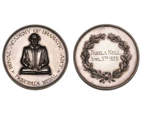 General, Royal Academy of Dramatic Art, Principal’s Medal, a silver award medal, unsigned, half-length bust of Shakespeare fa