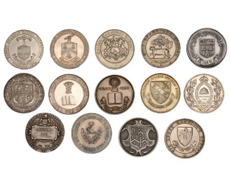 Miscellaneous, Educational award medals in silver (14), all 20th century, from Bradford, Brentwood, Cheltenham, Folkestone, O