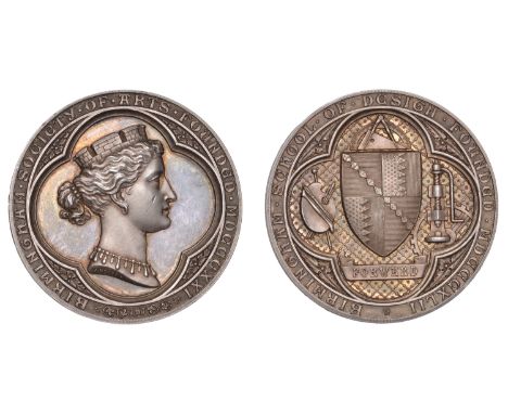 Local, WARWICKSHIRE, Birmingham School of Design, 1842, a silver award medal by J. Moore, turreted female bust right within q