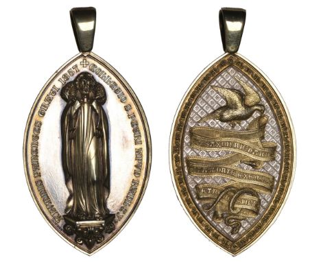 Local, OXFORDSHIRE, Radley College, Oxford, 1857, a silver vessica-shaped award, unsigned, full-length figure of St Peter on 