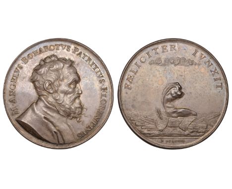 ITALY, Michelangelo, 1673, a silver medal by G.L. Hérard, bare-headed bearded bust of Michelangelo right, m angelvs bonarotvs