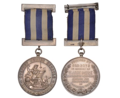 Local, LONDON, Stepney Jewish Schools, c. 1900, Ashe Payne Medal, a silver award medal, unsigned, Industry seated right, rev.