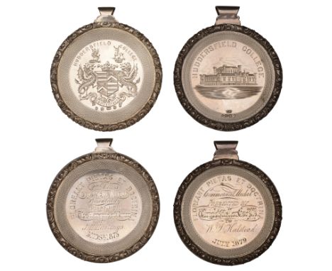 Local, YORKSHIRE, Huddersfield College, engraved silver award medals by J. Moore (2), arms and supporters, rev. named (2nd Cl