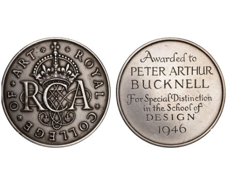 General, Royal College of Art, a silver award medal, unsigned (by W. Gardner), crowned cypher, rev. named (Awarded to Peter A