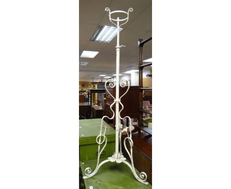 An antique/vintage white painted metallic standing oil-lamp base