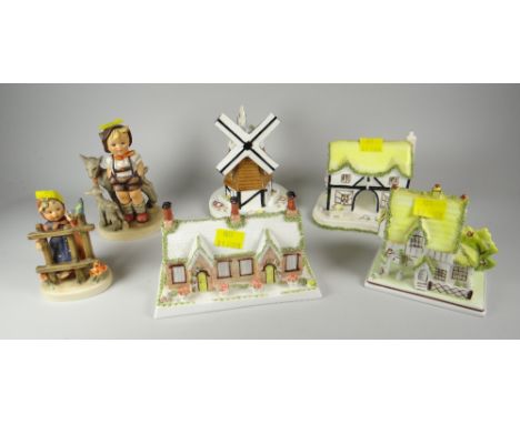 Four Coalport porcelain pastille burners & two Goebel figurines