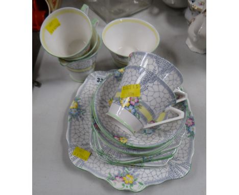 A quantity of Bell China floral teaware in the Art Deco style