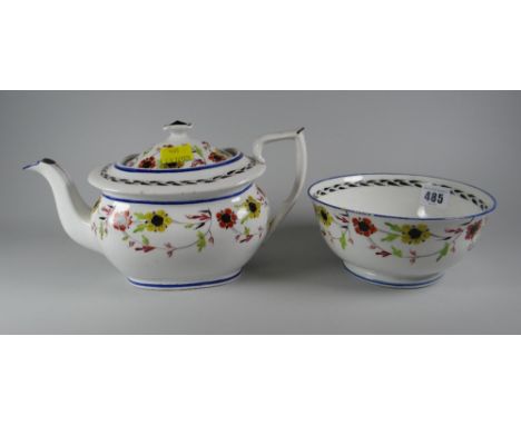 A nineteenth century porcelain floral painted teapot & sugar basin (possibly Newhall) numbered 1169 to the .condition:The bow