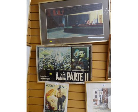 A framed Godfather film poster in Italian (believed reproduction), a framed 'Nighthawks' print after Edward Hopper, of an Ame