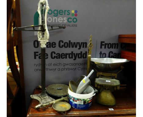 A set of grocer's scales, an antique Salter's scales etc
