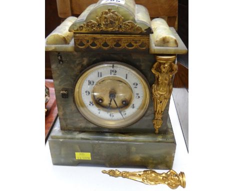A green onyx architectural mantel clock