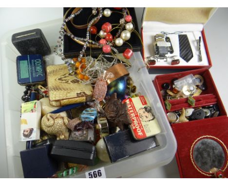 A parcel of small collectables including compact, costume jewellery, vintage tins etc