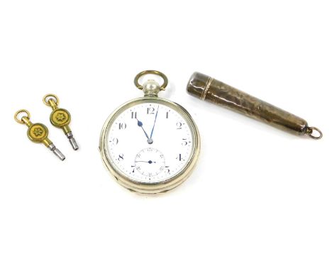 A George V silver cigarette holder, foliate engraved, silver cased, Chester 1913, together with a Tavannes Watch Company silv