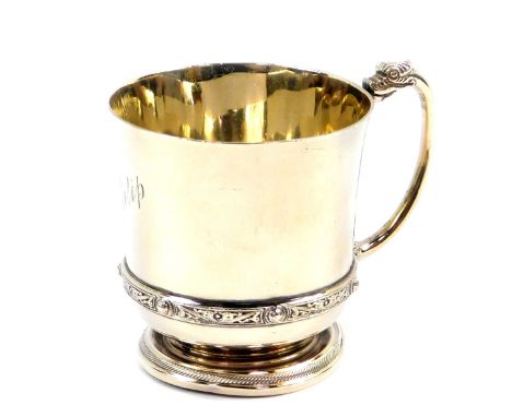 A George VI silver christening tankard, with Celtic band and dragon handle, engraved to 'Philip'., Adie Bros, Birmingham 1950