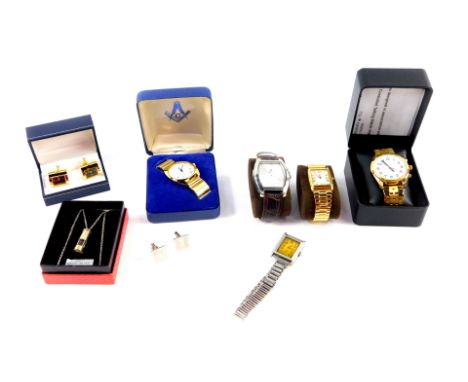 Gentleman's dress wristwatches and cufflinks, including a Rotary gold plated wristwatch, Acctim radio controlled talking wris