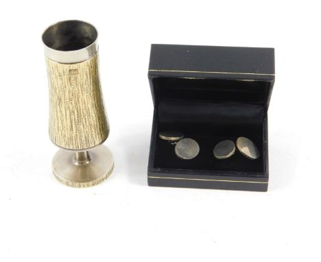 A silver vase or match holder, with silver gilt textured decoration, Asprey &amp; Company, London 1971, 2.98oz. together with