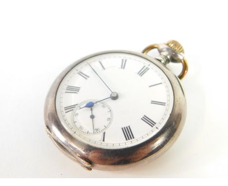 A Stauffer &amp; Co silver cased pocket watch, early 20thC, open faced, keyless wind, white enamel dial bearing Roman numeral