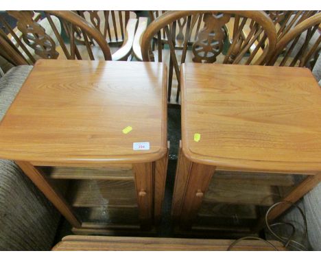 PAIR OF ERCOL LIGHT WOOD GLAZED AUDIO CABINETS, 2131 LT AND 2132 LT