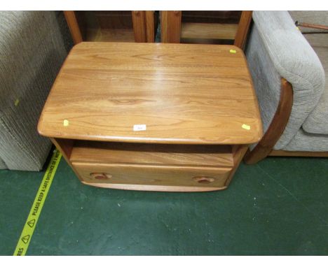ERCOL LIGHT WOOD TELEVISION UNIT WITH SINGLE DRAWER AND DROP LEAF