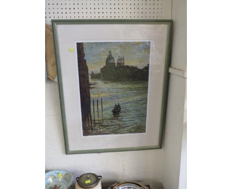 AFTER ALAN COTTON - LIMITED EDITION COLOUR PRINT OF VENETIAN WATERWAY WITH BOAT, SIGNED AND NUMBERED IN PENCIL 602/850
