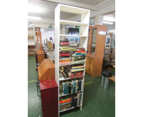 CREAM PAINTED TALL BOOKCASE TOGETHER WITH A WOOD EFFECT SHELF UNIT