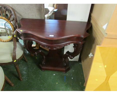 RED WOOD REPRODUCTION CONSOLE TABLE WITH FOLIATE CARVING