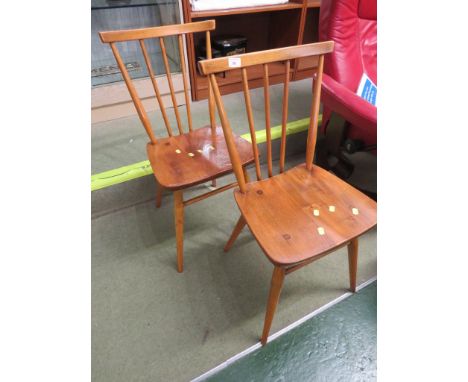 PAIR OF ERCOL STYLE LIGHT ELM STICK BACK CHAIRS