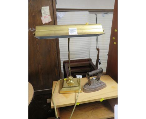 BRASS DESK LAMP AND A FLAT IRON