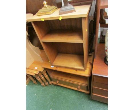 HONEY PINE TV STAND WITH SINGLE DRAWER TOGETHER WITH A SMALL OPEN SHELF UNIT