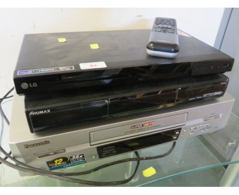 LG DVD PLAYER, HUMAX FREEVIEW BOX AND PANASONIC VIDEO PLAYER (ONE ITEM NEEDS A PLUG)