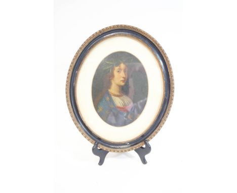 Italian School, late 18th centuryOval portrait of a lady wearing a laurel wreathOil on paper mache22cm x 18cmwithin a 19th ce