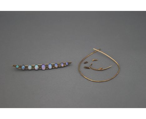 An opal and rose diamond graduated line brooch; with some broken items