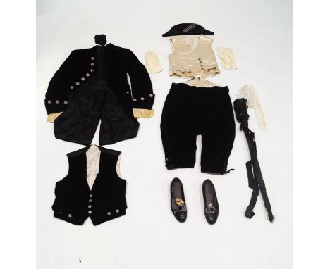 The court dress uniform of Charles L. Hill, comprising: velvet coat, breeches and waistcoat, white dress waistcoat, pair of s