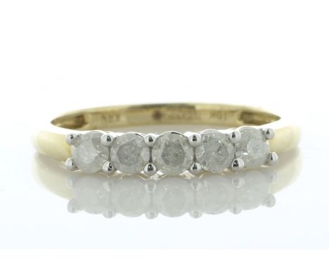 Five round brilliant cut diamonds are set in this classic five stone diamond ring. Ring size N. Item Specifications: Carat: 0