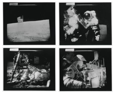 
	
		Four rare and unpublished views transmitted by the TV camera mounted on the Lunar Rover, including a view of the deploye